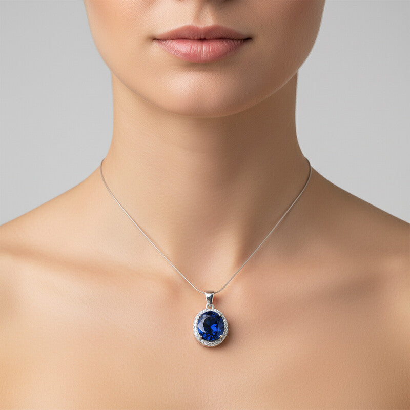 CZ Pendant With Checker Cut Center Stone, Sterling Silver