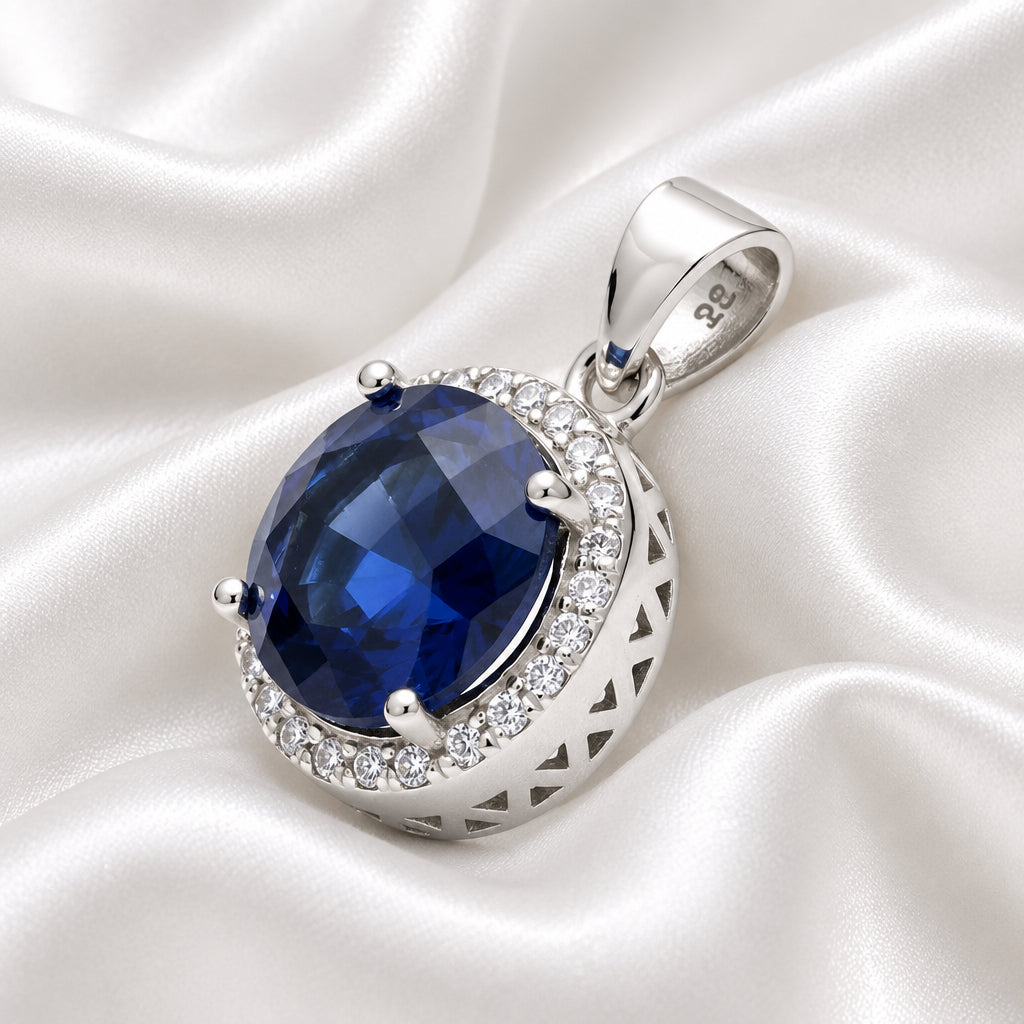 CZ Pendant With Checker Cut Center Stone, Sterling Silver