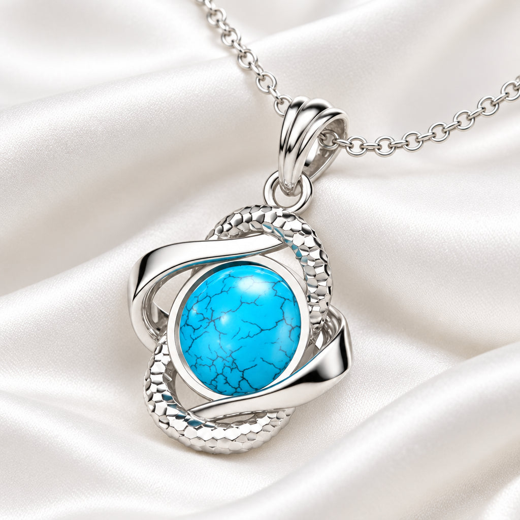 Turquoise Round Pendant, Sterling Silver