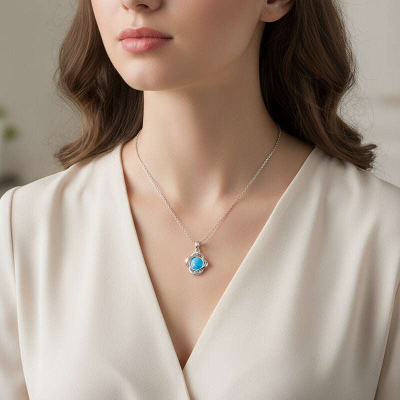 Turquoise Round Pendant, Sterling Silver