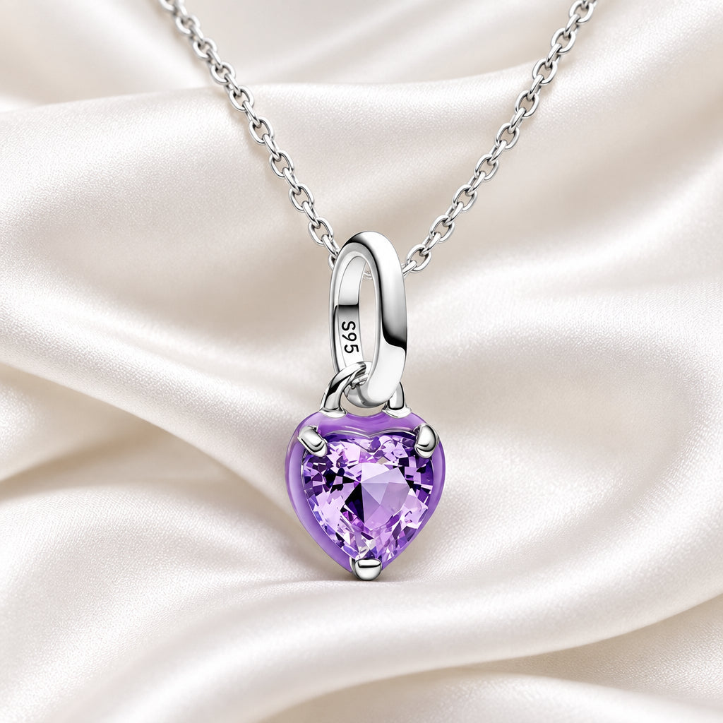 Heart CZ Purple Pendant Sterling Silver