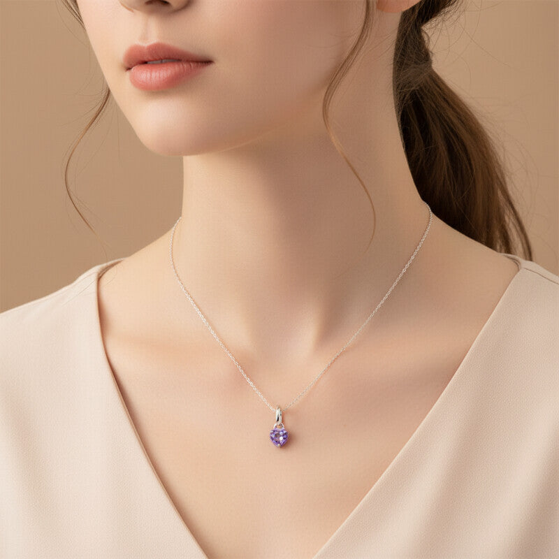 Heart CZ Purple Pendant Sterling Silver
