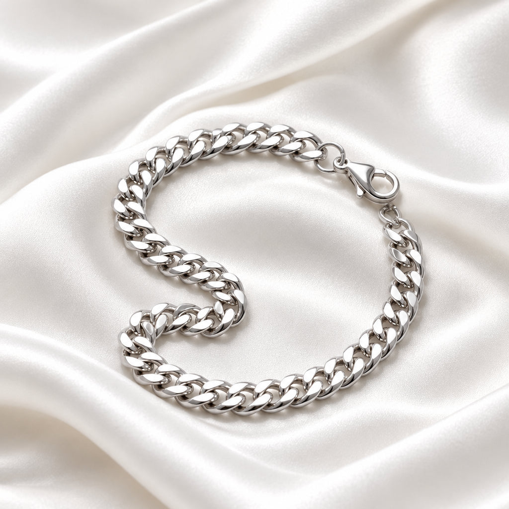 Curb Link Bracelet 180 Sterling Silver (Rhodium Plated) 8", Premium Grade